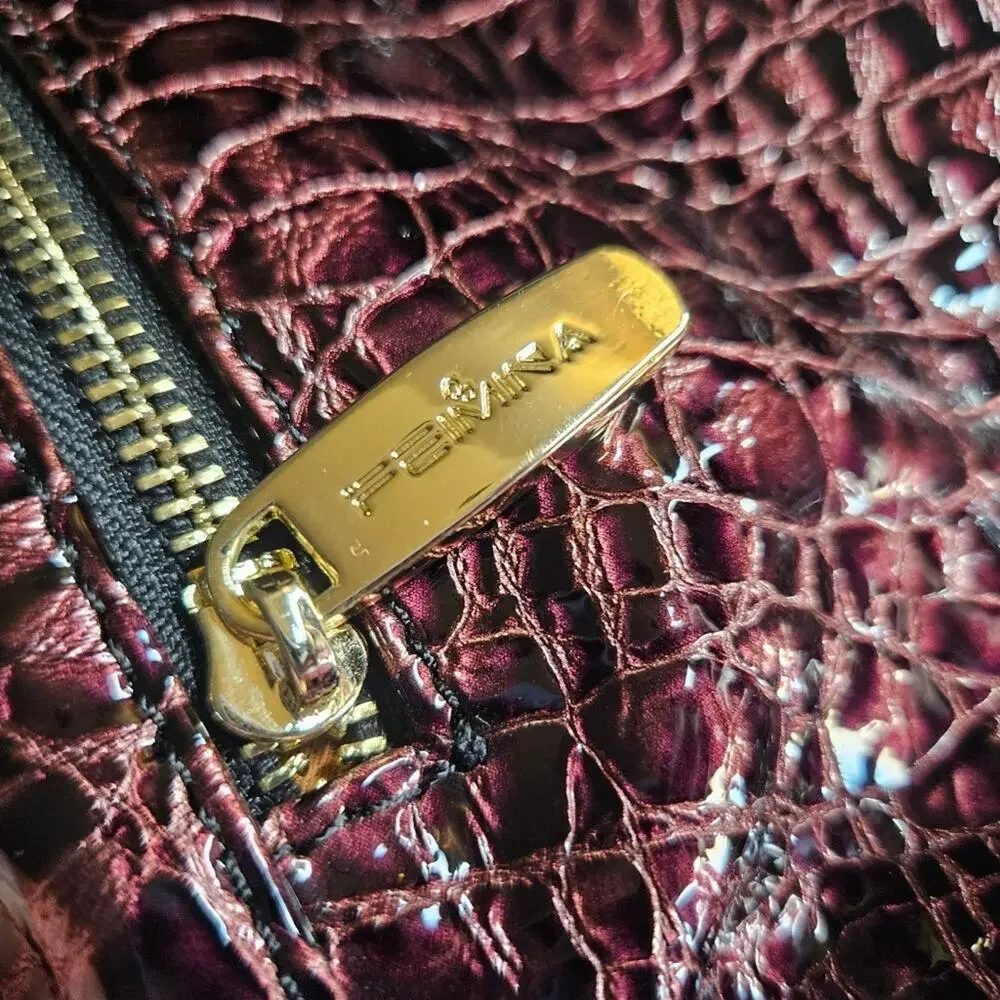 Feimina Leather Handbag Shoulder Strap Crocodile Red With Black and Gold